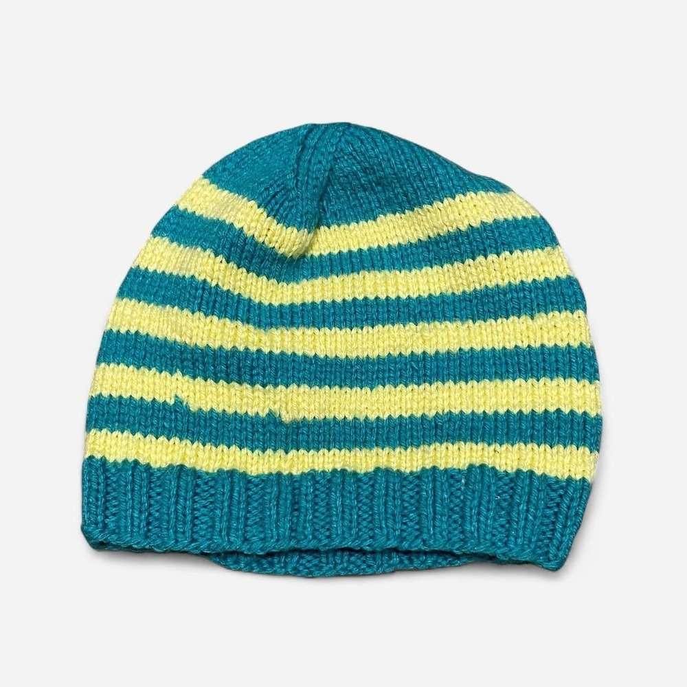 Vintage handmade baby blue and cream stripped beanie